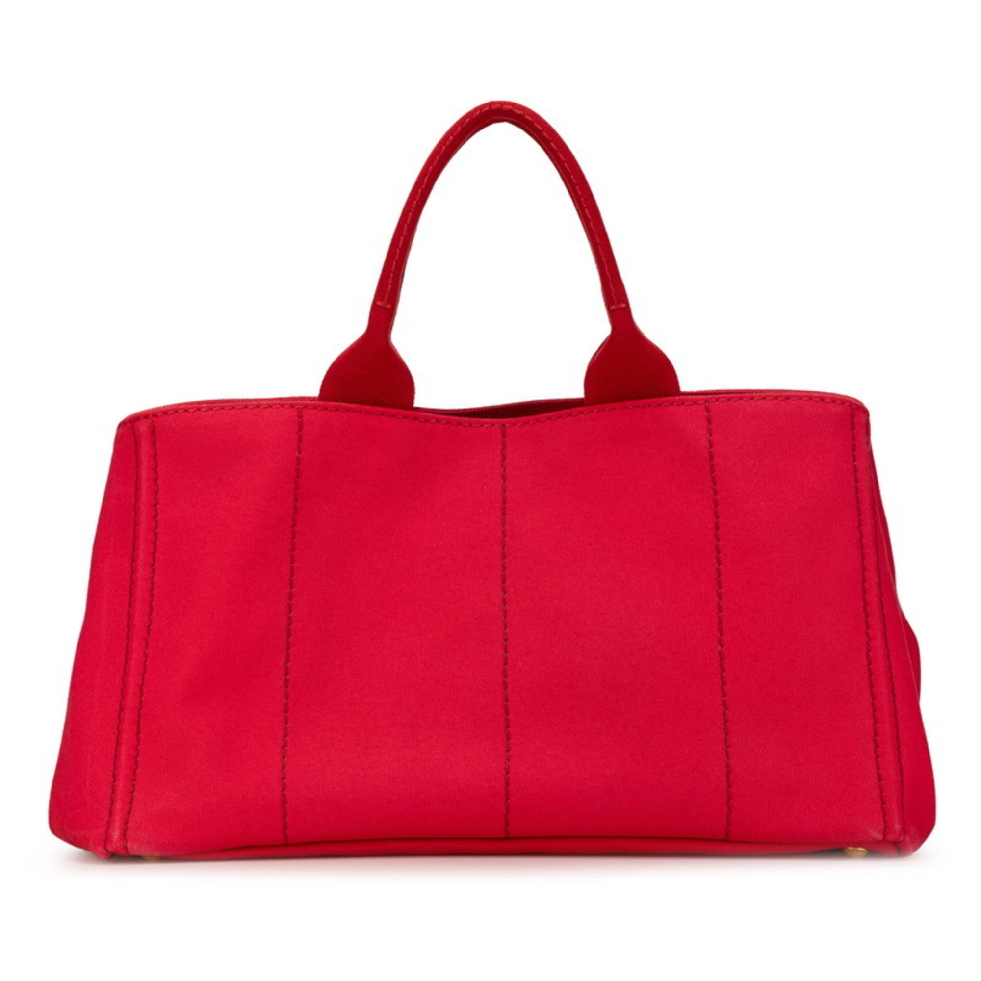 Prada Canapa L Triangle Plate Handbag Tote Bag Red Canvas Women's PRADA