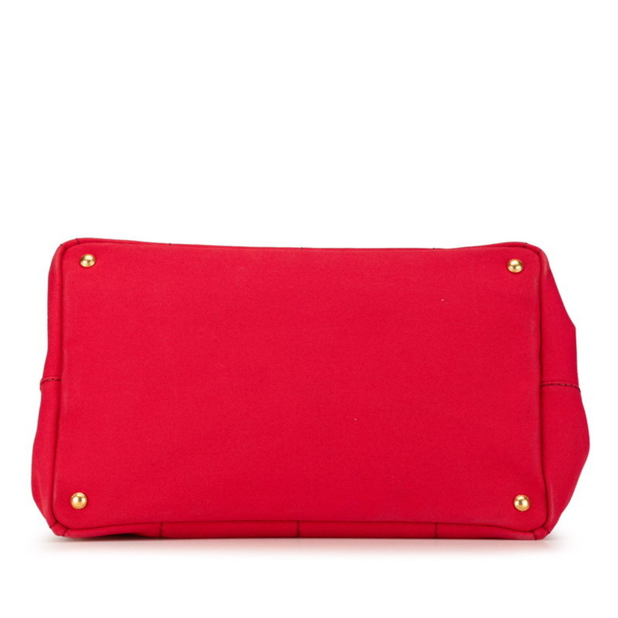 Prada Canapa L Triangle Plate Handbag Tote Bag Red Canvas Women's PRADA