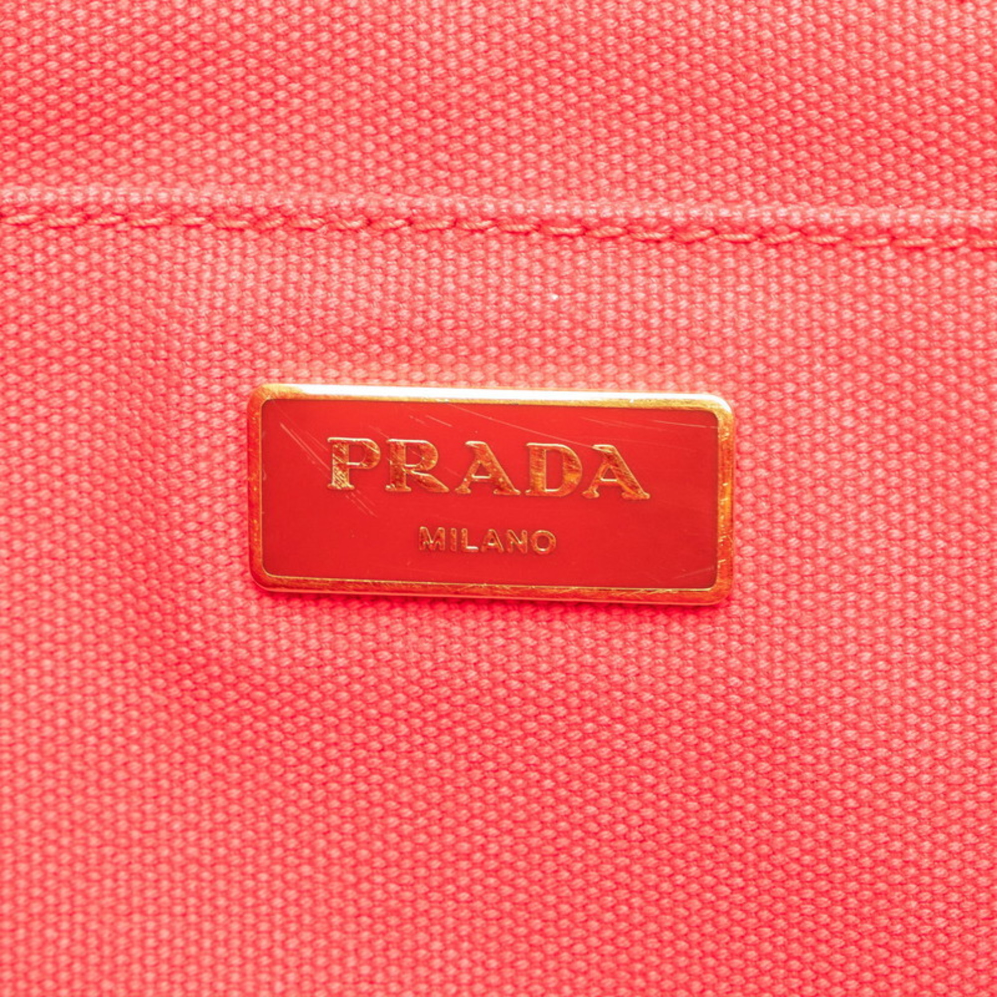 Prada Canapa L Triangle Plate Handbag Tote Bag Red Canvas Women's PRADA