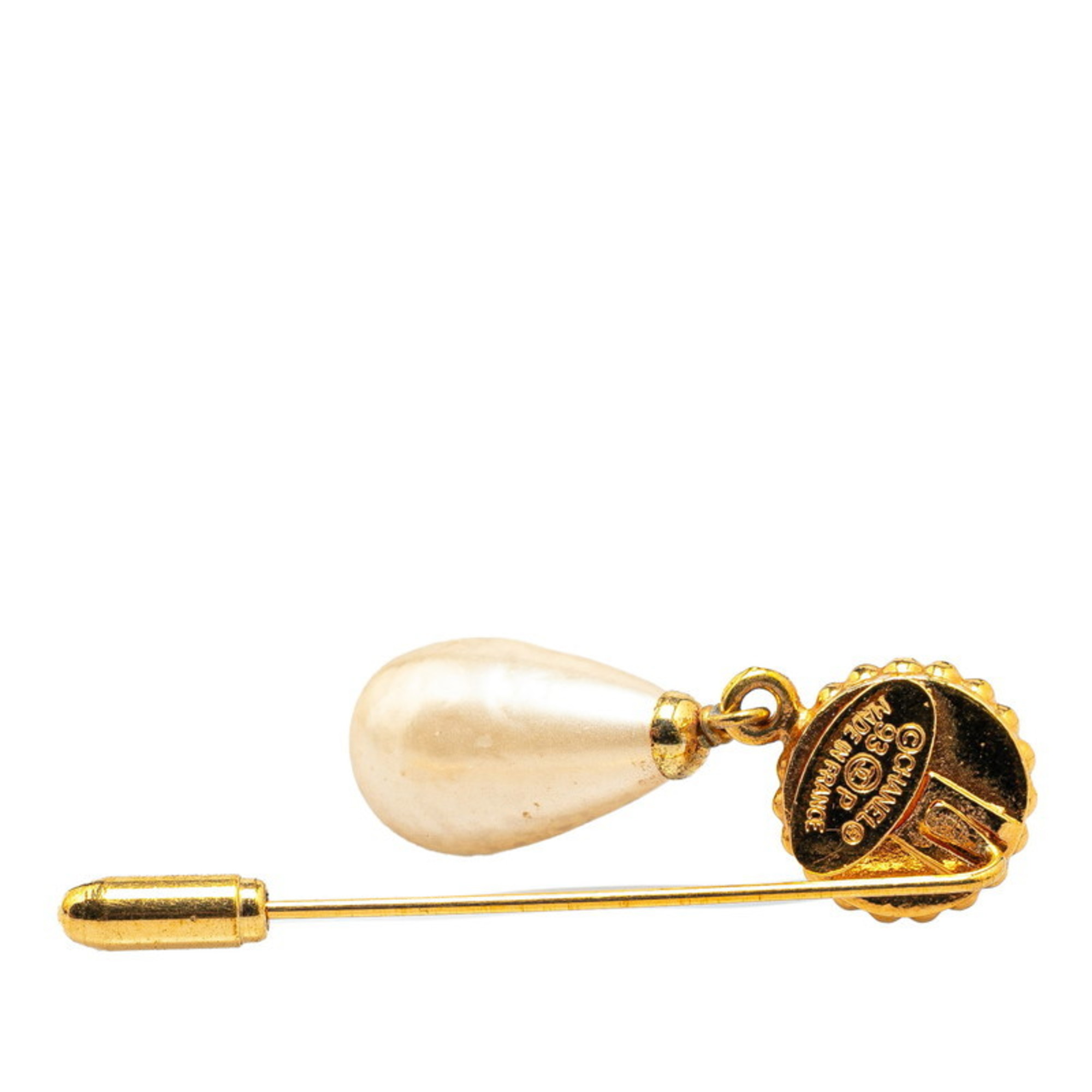 Chanel Clover Motif Faux Pearl Brooch Gold Plated Women's CHANEL