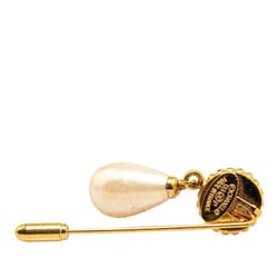 Chanel Clover Motif Faux Pearl Brooch Gold Plated Women's CHANEL