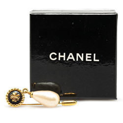 Chanel Clover Motif Faux Pearl Brooch Gold Plated Women's CHANEL