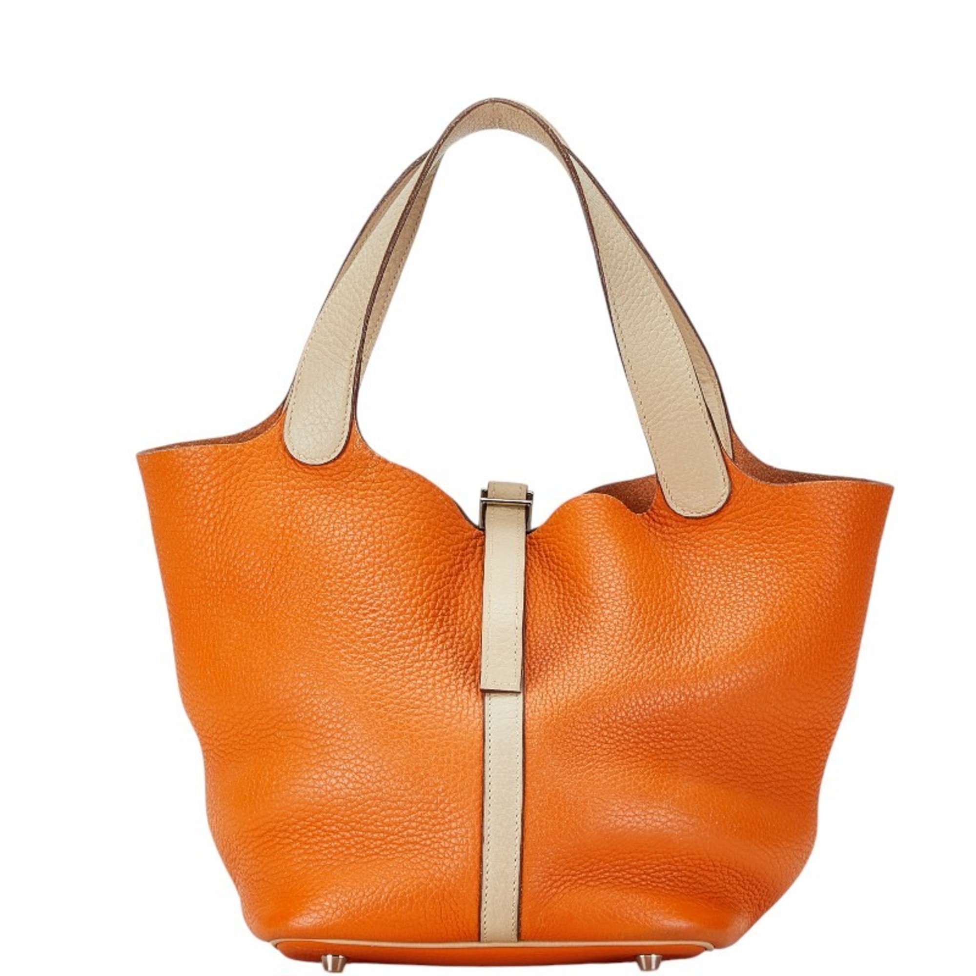 Hermes Picotin MM Tote Bag Shoulder Orange Beige Taurillon Clemence Women's HERMES