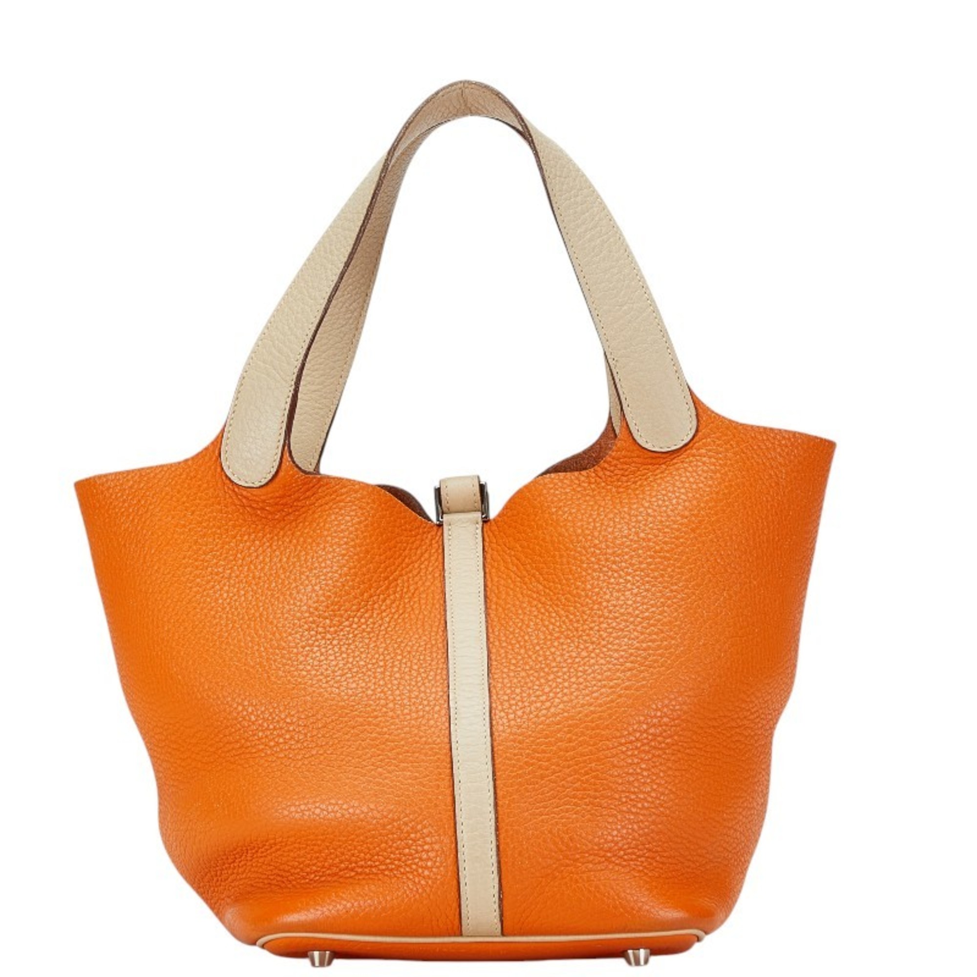 Hermes Picotin MM Tote Bag Shoulder Orange Beige Taurillon Clemence Women's HERMES