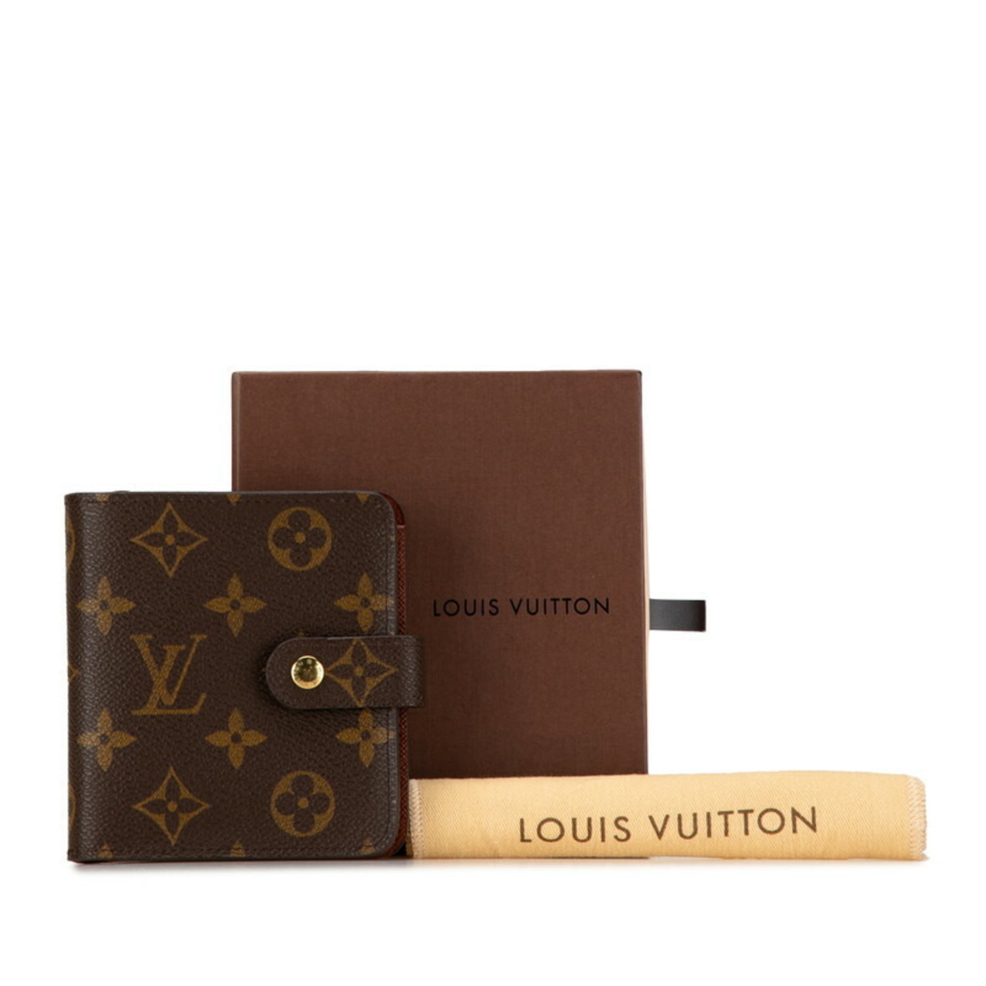 Louis Vuitton Monogram Compact Zip Bi-fold Wallet M61667 Brown PVC Leather Women's LOUIS VUITTON