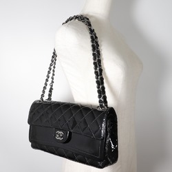 CHANEL Chain Shoulder Bag, Matelasse, Double Flap, Patent Leather, Black, Turn Lock, ChainShoulder, Women's, S180824921