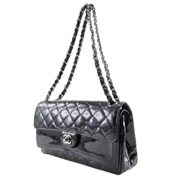 CHANEL Chain Shoulder Bag, Matelasse, Double Flap, Patent Leather, Black, Turn Lock, ChainShoulder, Women's, S180824921