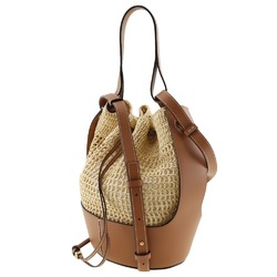 LOEWE Balloon Medium Bag Shoulder Raffia x Leather Natural Tan Brown 2way A5 Women's