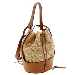 LOEWE Balloon Medium Bag Shoulder Raffia x Leather Natural Tan Brown 2way A5 Women's