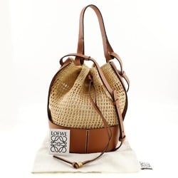 LOEWE Balloon Medium Bag Shoulder Raffia x Leather Natural Tan Brown 2way A5 Women's