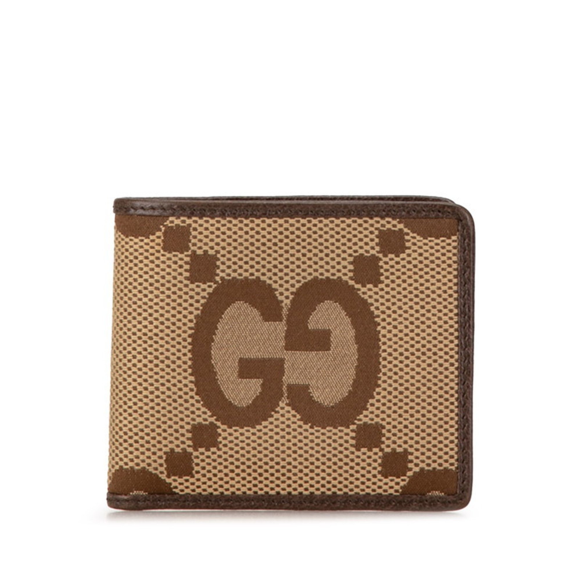 Gucci Jumbo GG Canvas Bi-fold Wallet 699308 Beige Brown Leather Women's GUCCI