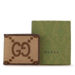 Gucci Jumbo GG Canvas Bi-fold Wallet 699308 Beige Brown Leather Women's GUCCI