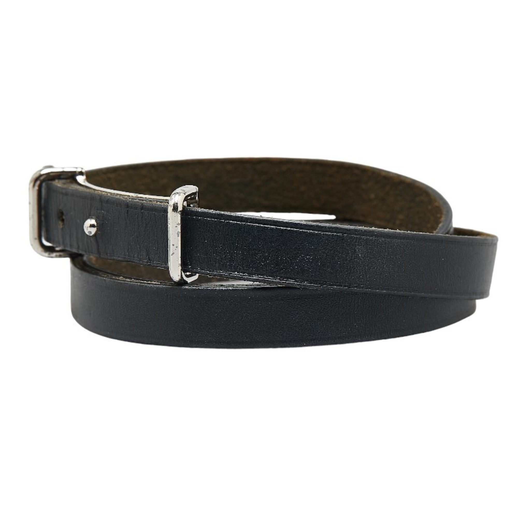 Hermes Api2 Bracelet Black Silver Leather Men's HERMES