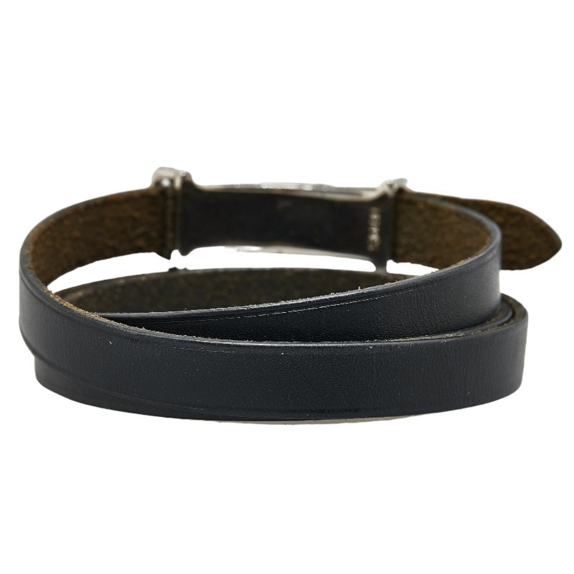 Hermes Api2 Bracelet Black Silver Leather Men's HERMES