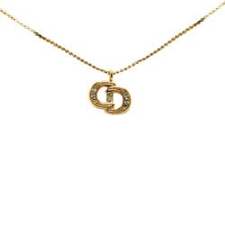 Christian Dior Dior CD Rhinestone Necklace Gold Plated Women's