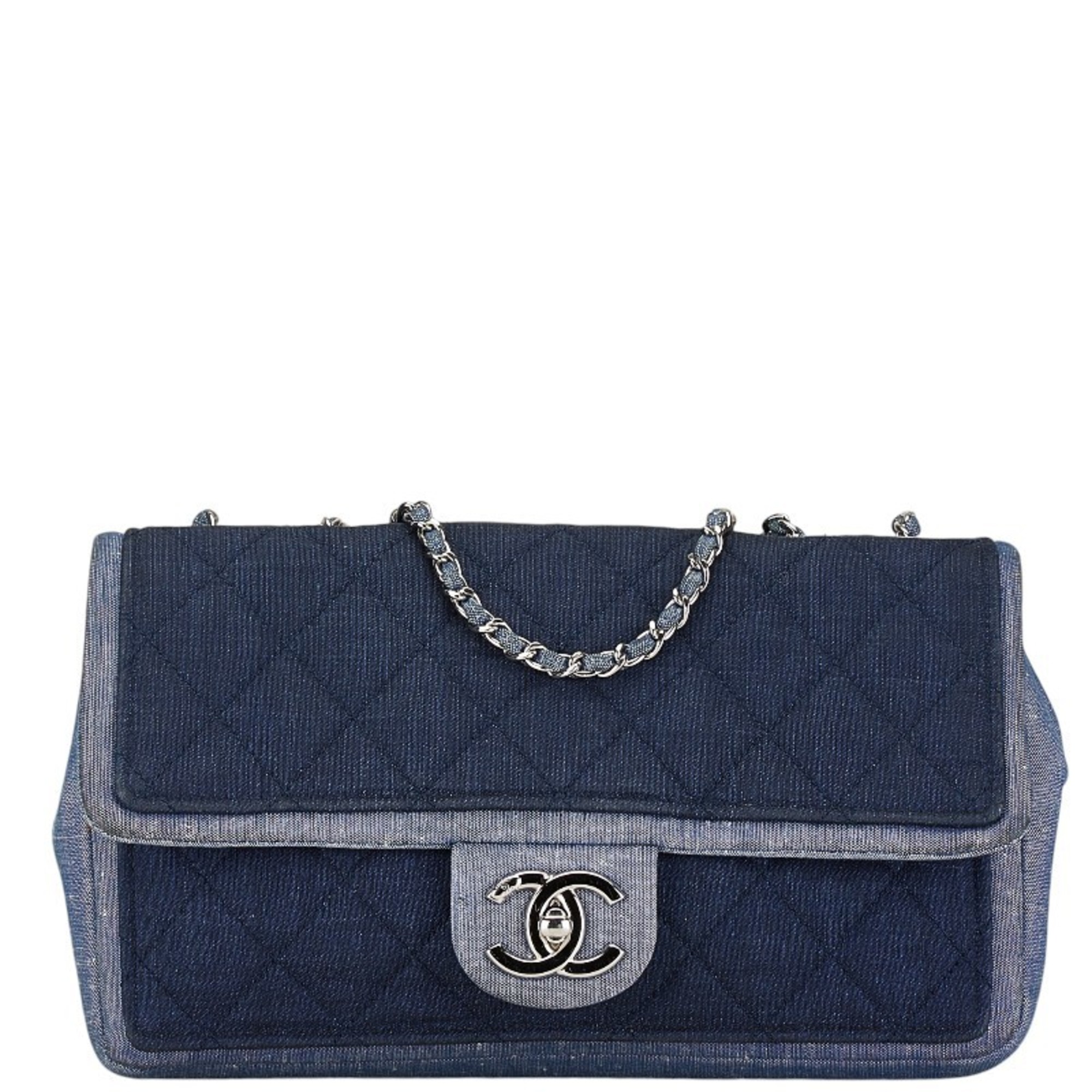 Chanel Matelasse 25 Coco Mark Chain Shoulder Bag Blue Navy Denim Women's CHANEL