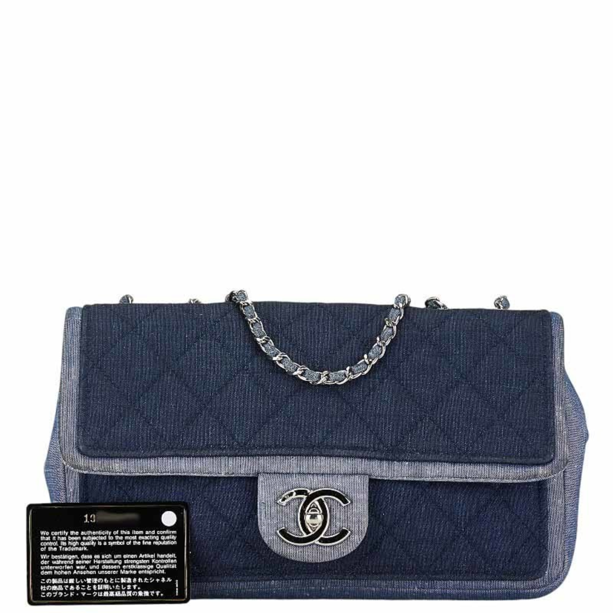 Chanel Matelasse 25 Coco Mark Chain Shoulder Bag Blue Navy Denim Women's CHANEL