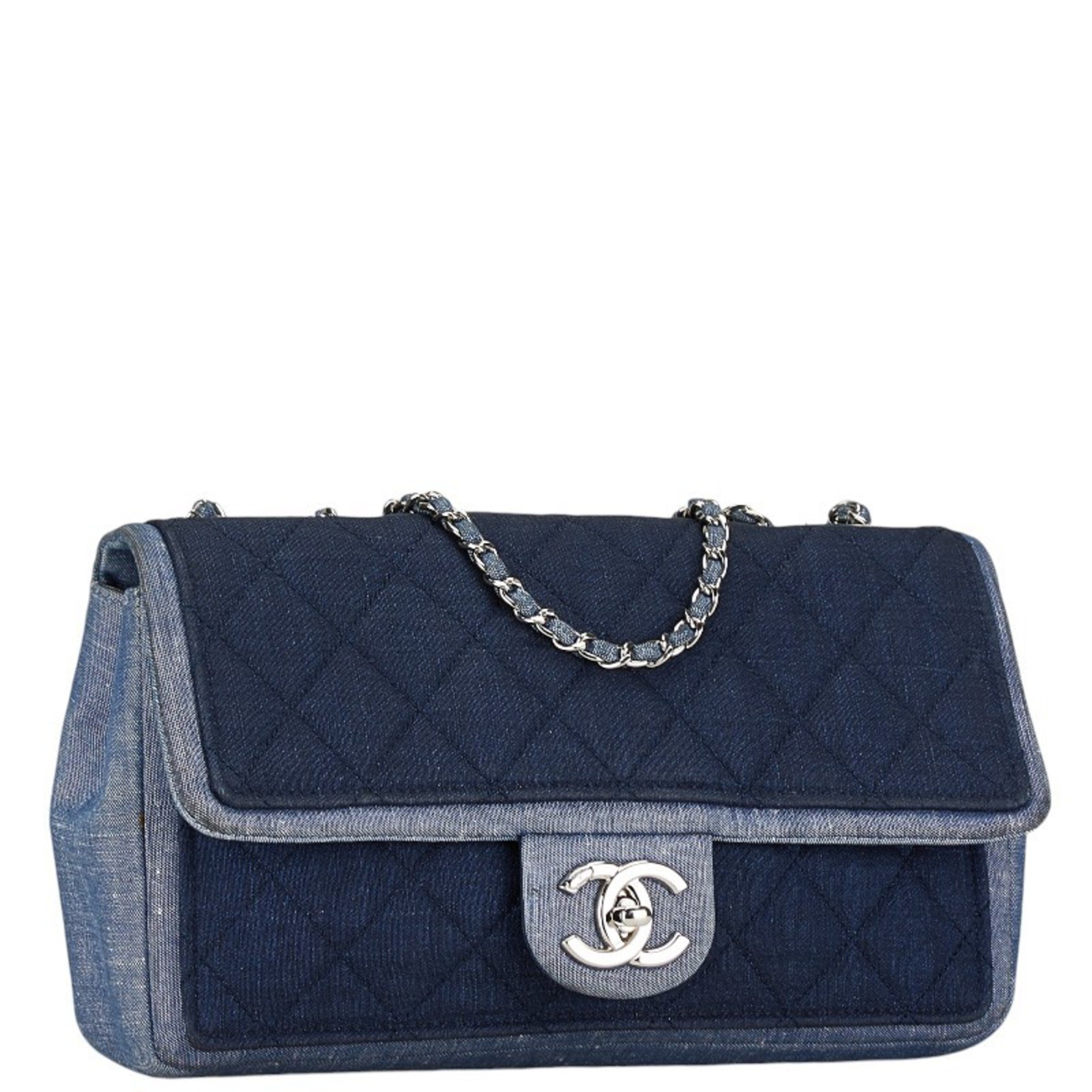 Chanel Matelasse 25 Coco Mark Chain Shoulder Bag Blue Navy Denim Women's CHANEL