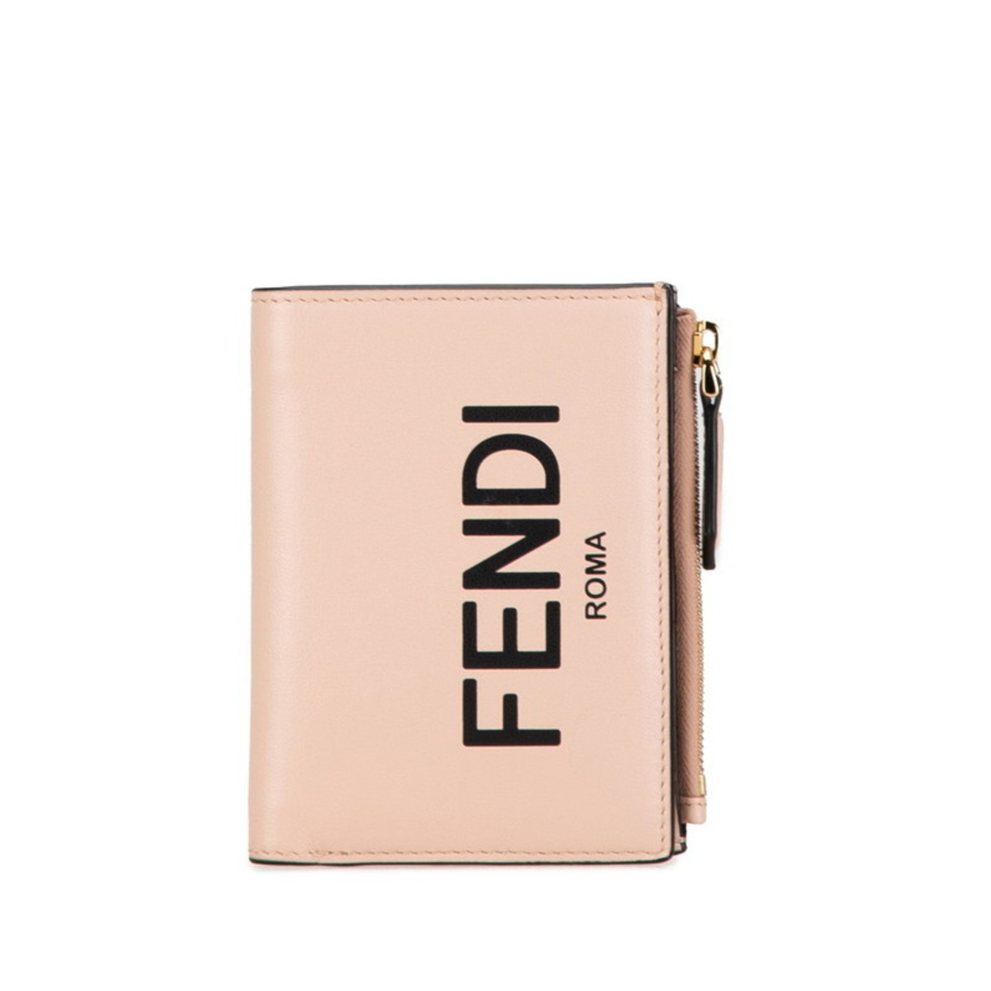 FENDI Bi-fold Wallet Compact Pink Leather Women's