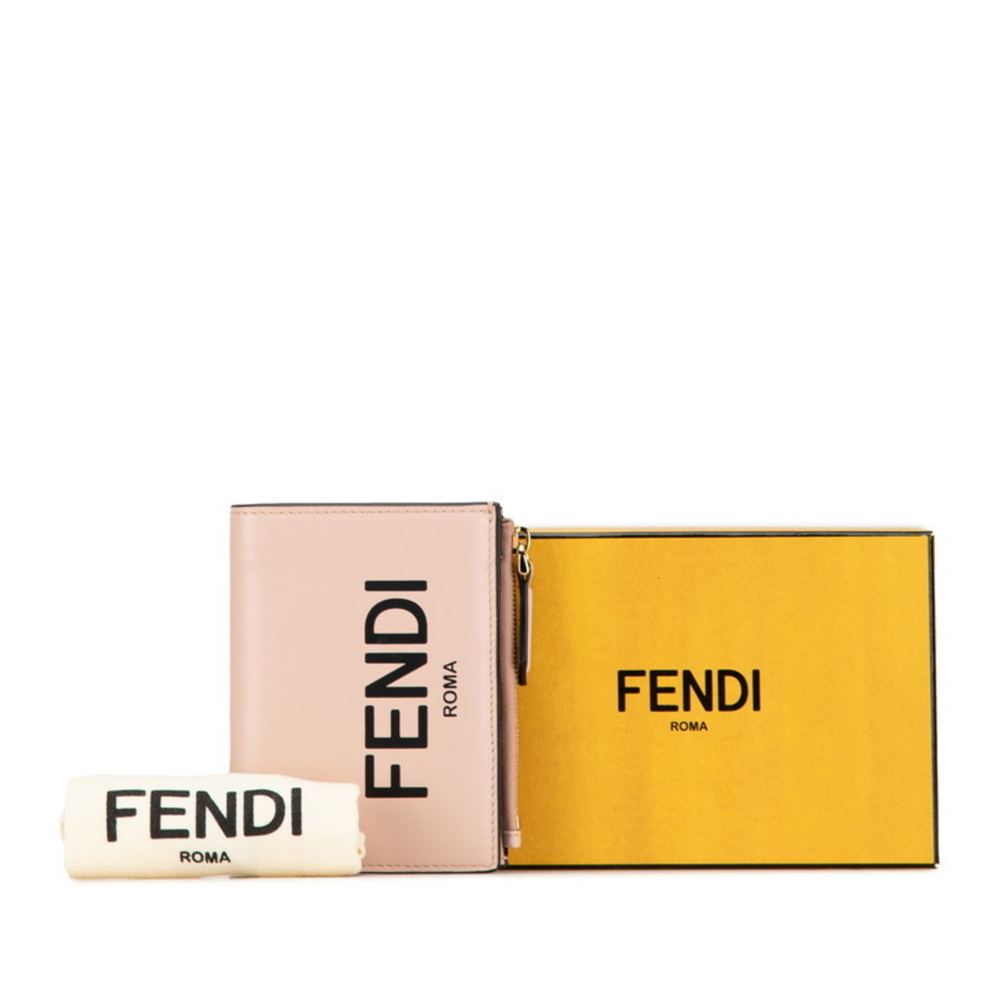 FENDI Bi-fold Wallet Compact Pink Leather Women's