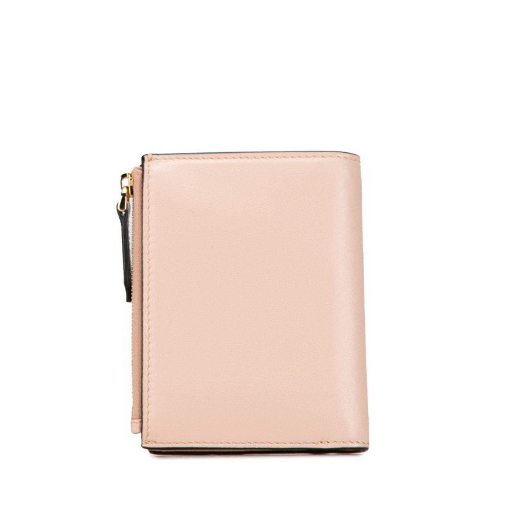 FENDI Bi-fold Wallet Compact Pink Leather Women's