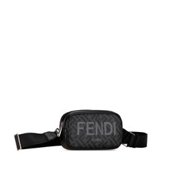 FENDI ZUCCA Camera Case Small Shoulder Bag 7M0285 Black PVC Leather Women's