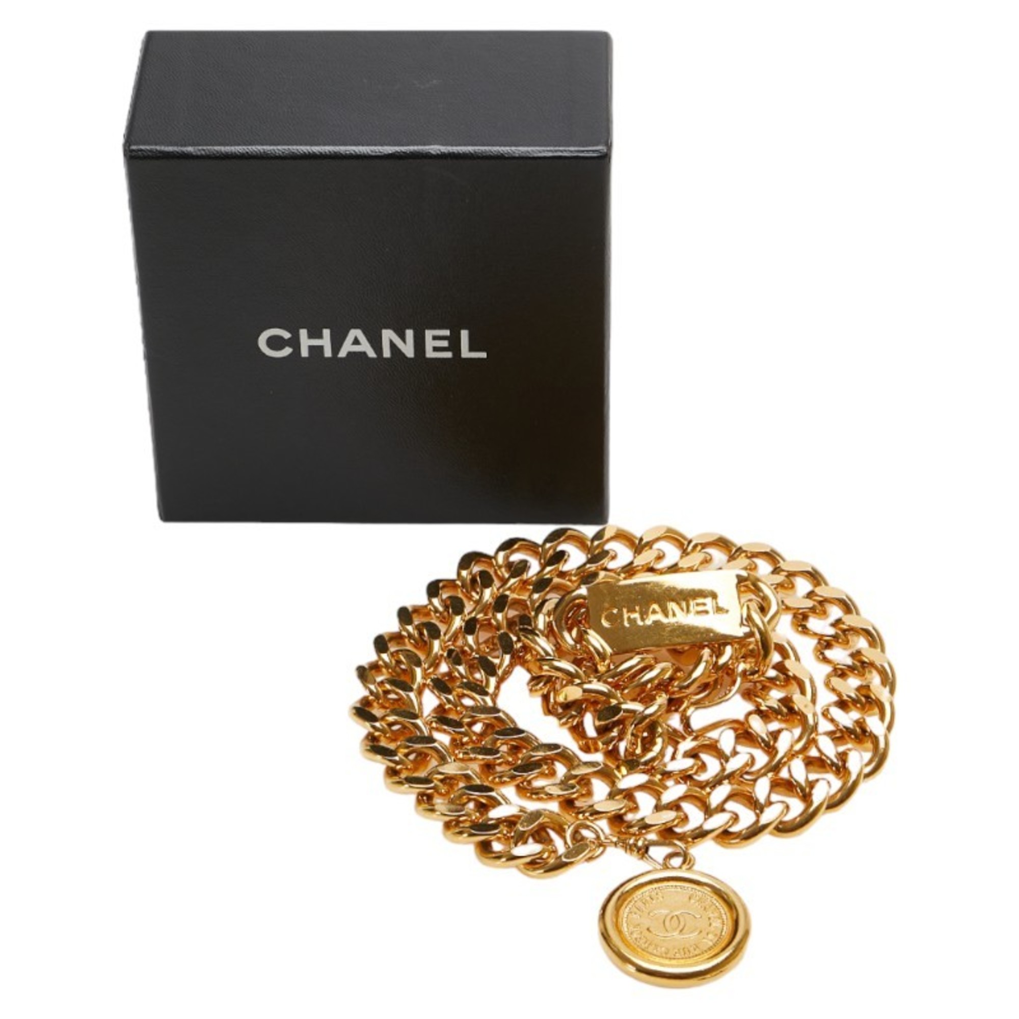 Chanel Coco Mark Medallion Plate Chain Belt Gold Plated Women's CHANEL