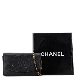 Chanel Coco Mark Chain Wallet Shoulder Bag Black Caviar Skin Leather Women's CHANEL