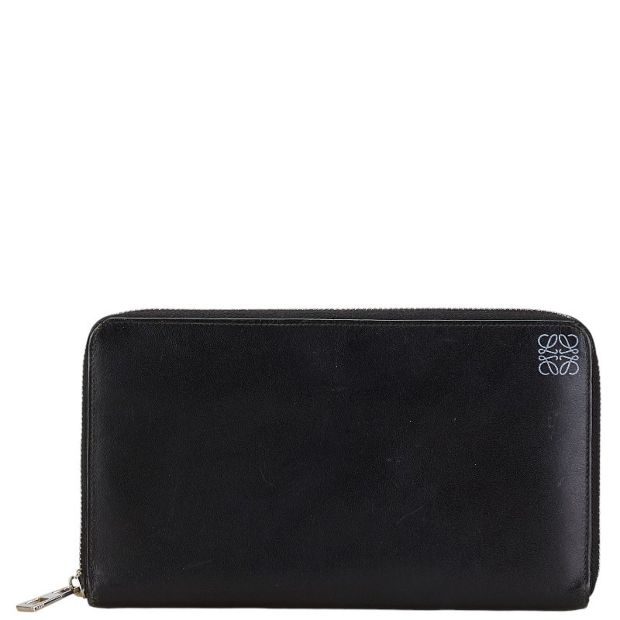 LOEWE Anagram Long Wallet Black Leather Women's