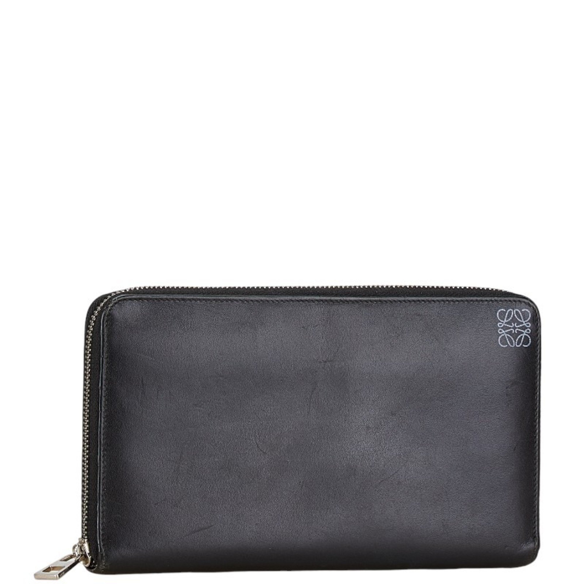 LOEWE Anagram Long Wallet Black Leather Women's