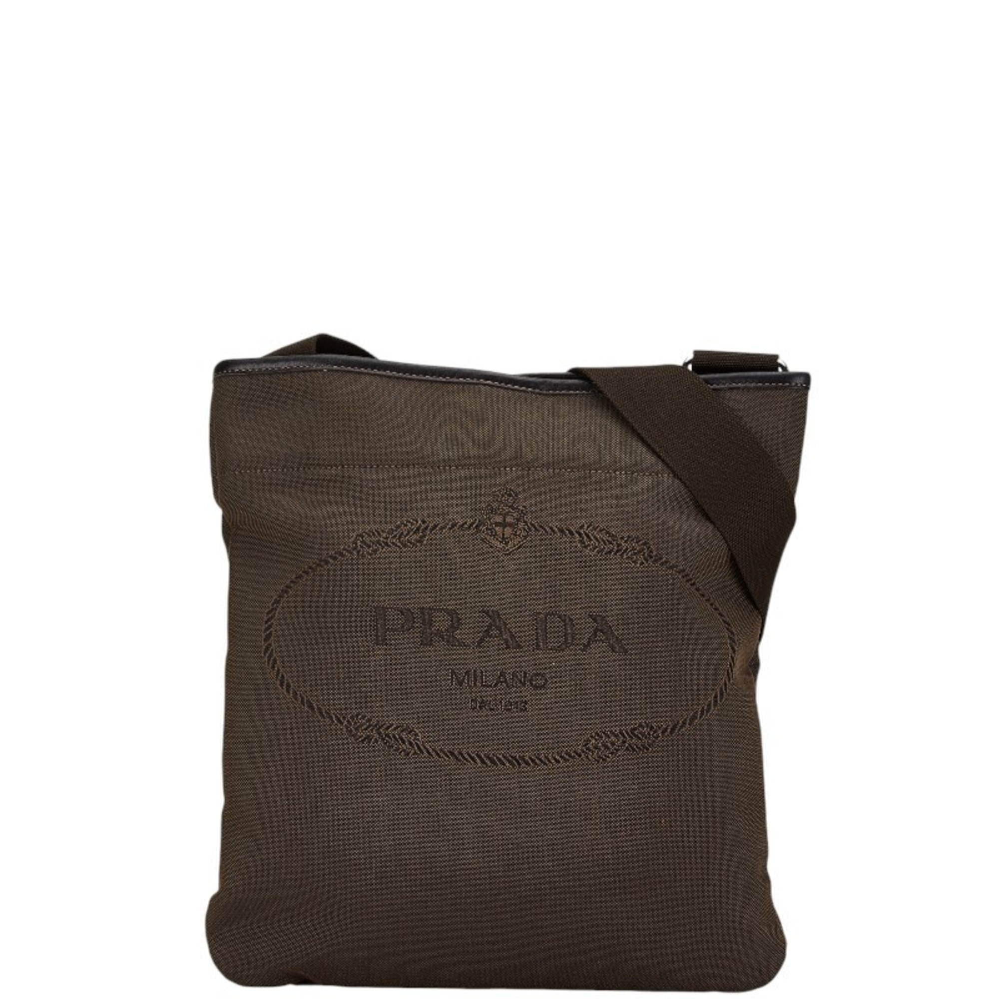 Prada Jacquard Shoulder Bag Brown Canvas Leather Women's PRADA