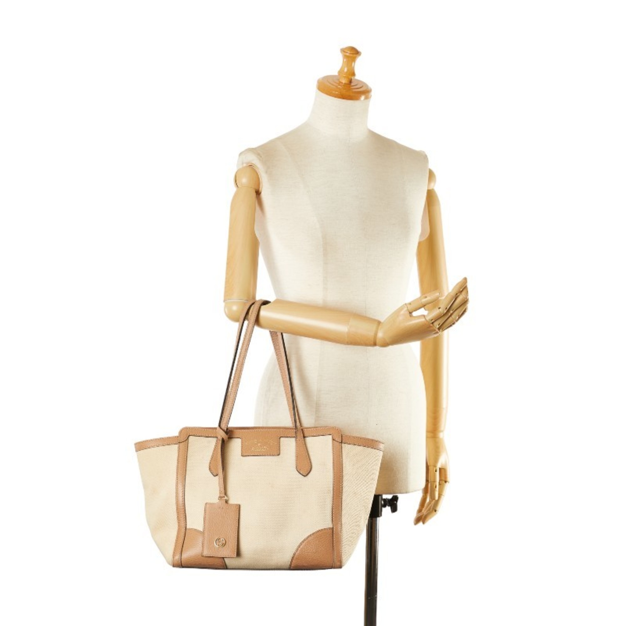 Gucci Tote Bag 354408 Beige Brown Canvas Leather Women's GUCCI