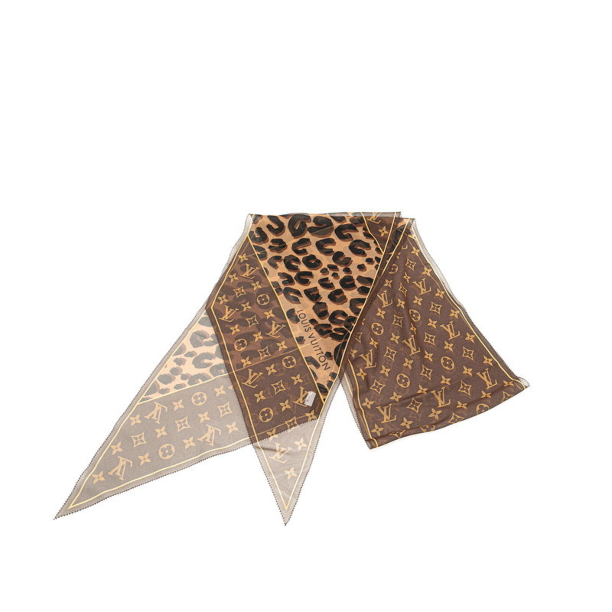 Louis Vuitton Monogram Leopard Echarpe Scarf Muffler Stole M72123 Brown Silk Women's LOUIS VUITTON