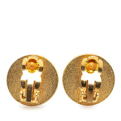 Chanel Coco Mark Round Earrings Gold Black Plated Plastic Women's CHANEL