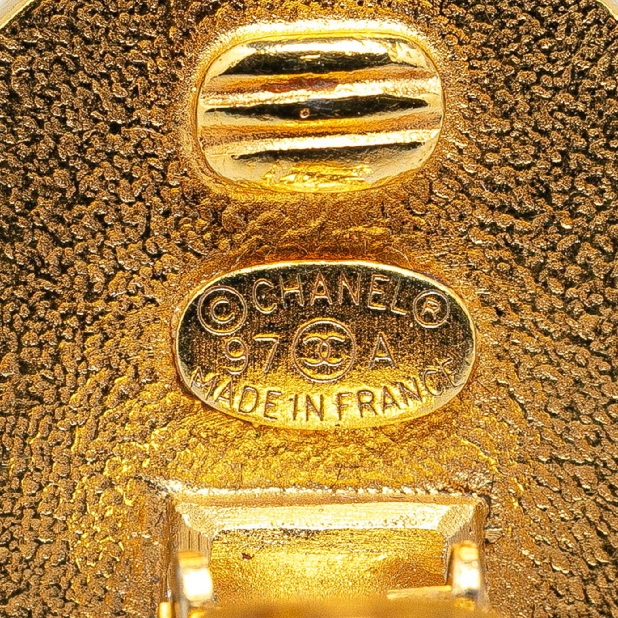 Chanel Coco Mark Round Earrings Gold Black Plated Plastic Women's CHANEL