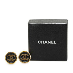 Chanel Coco Mark Round Earrings Gold Black Plated Plastic Women's CHANEL