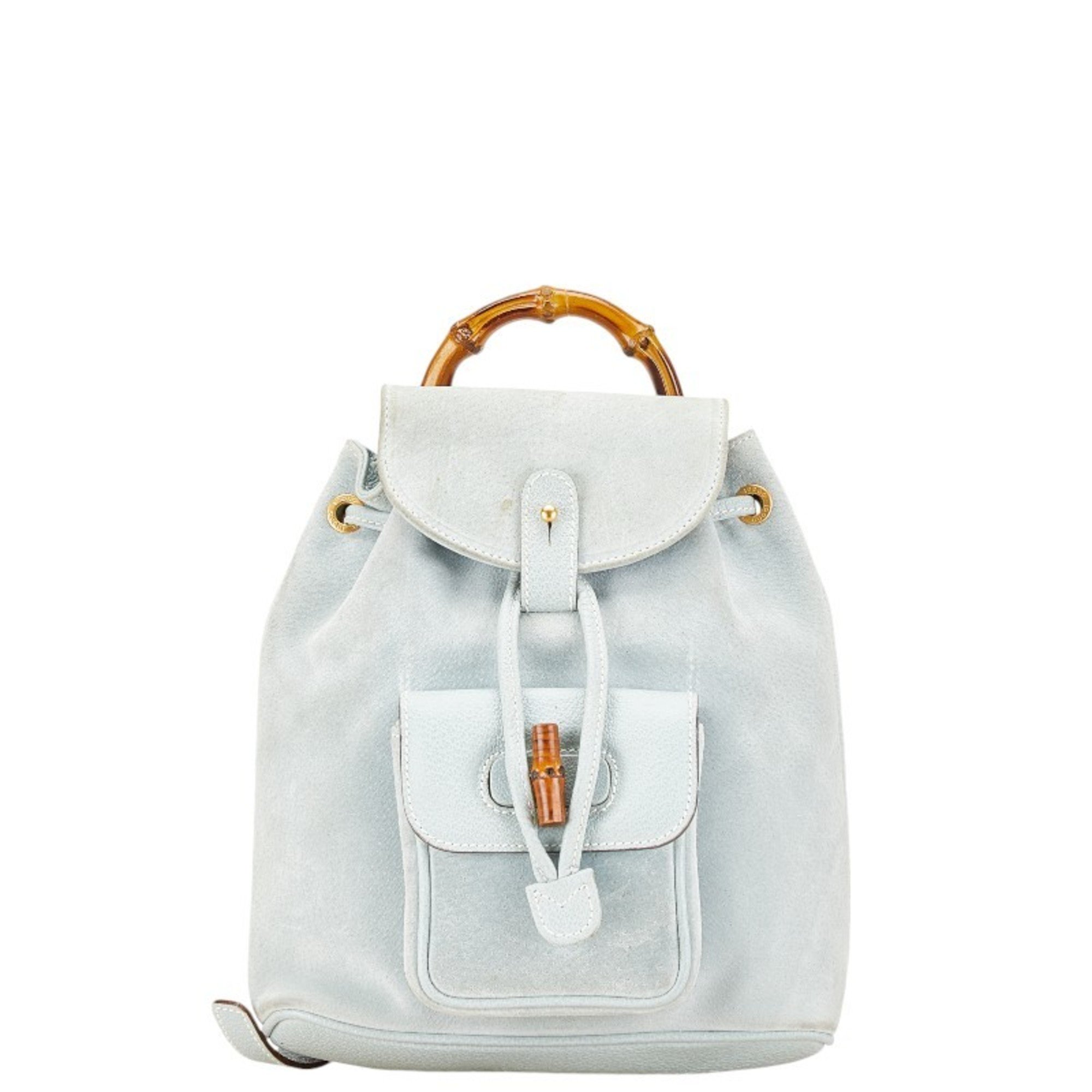 Gucci Bamboo Backpack 003 2058 0030 Light Blue Suede Leather Women's GUCCI