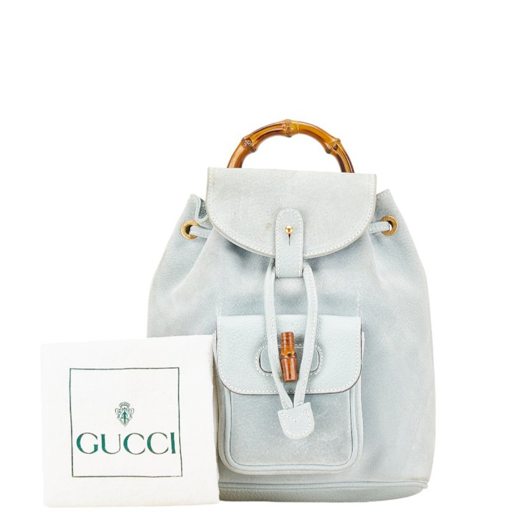 Gucci Bamboo Backpack 003 2058 0030 Light Blue Suede Leather Women's GUCCI