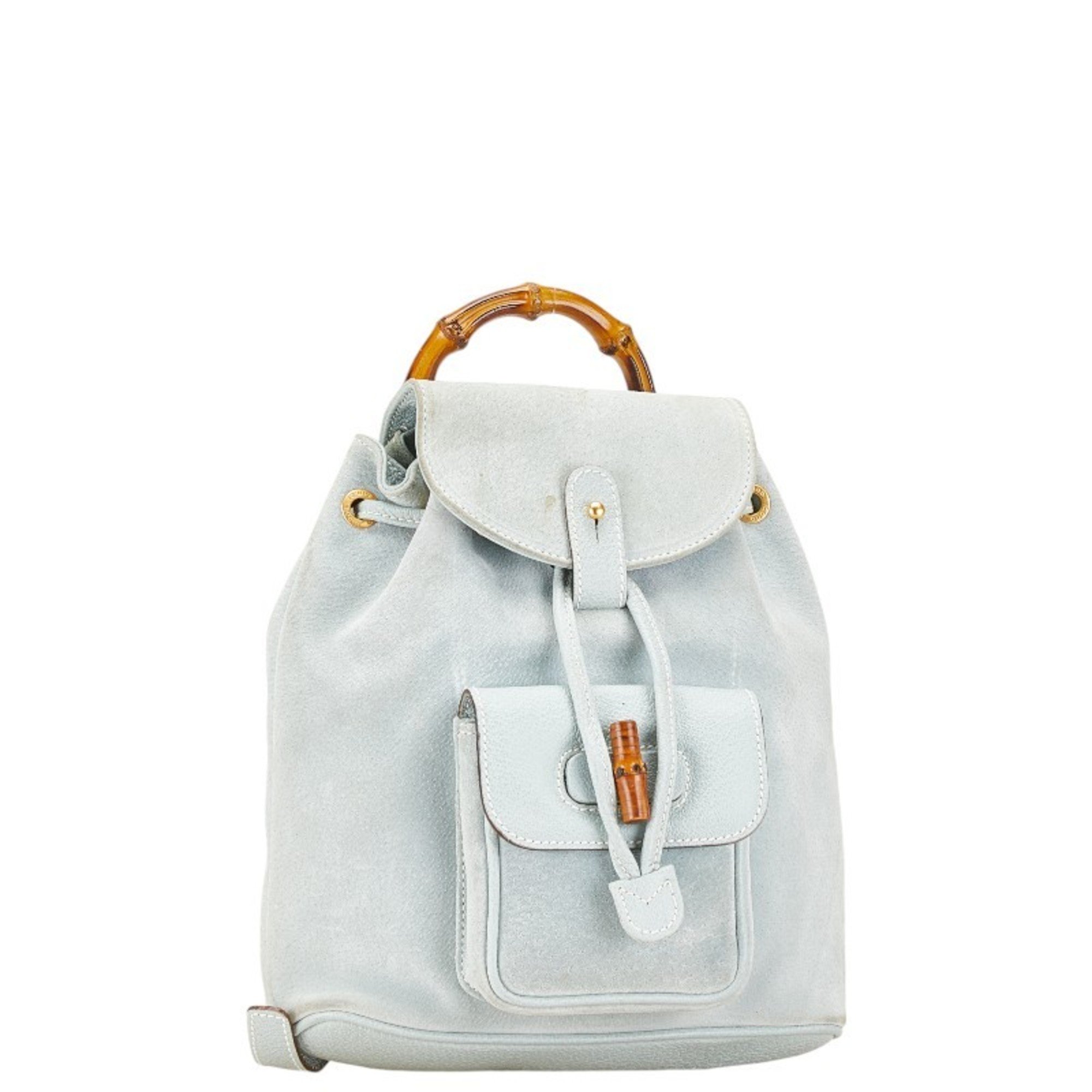 Gucci Bamboo Backpack 003 2058 0030 Light Blue Suede Leather Women's GUCCI