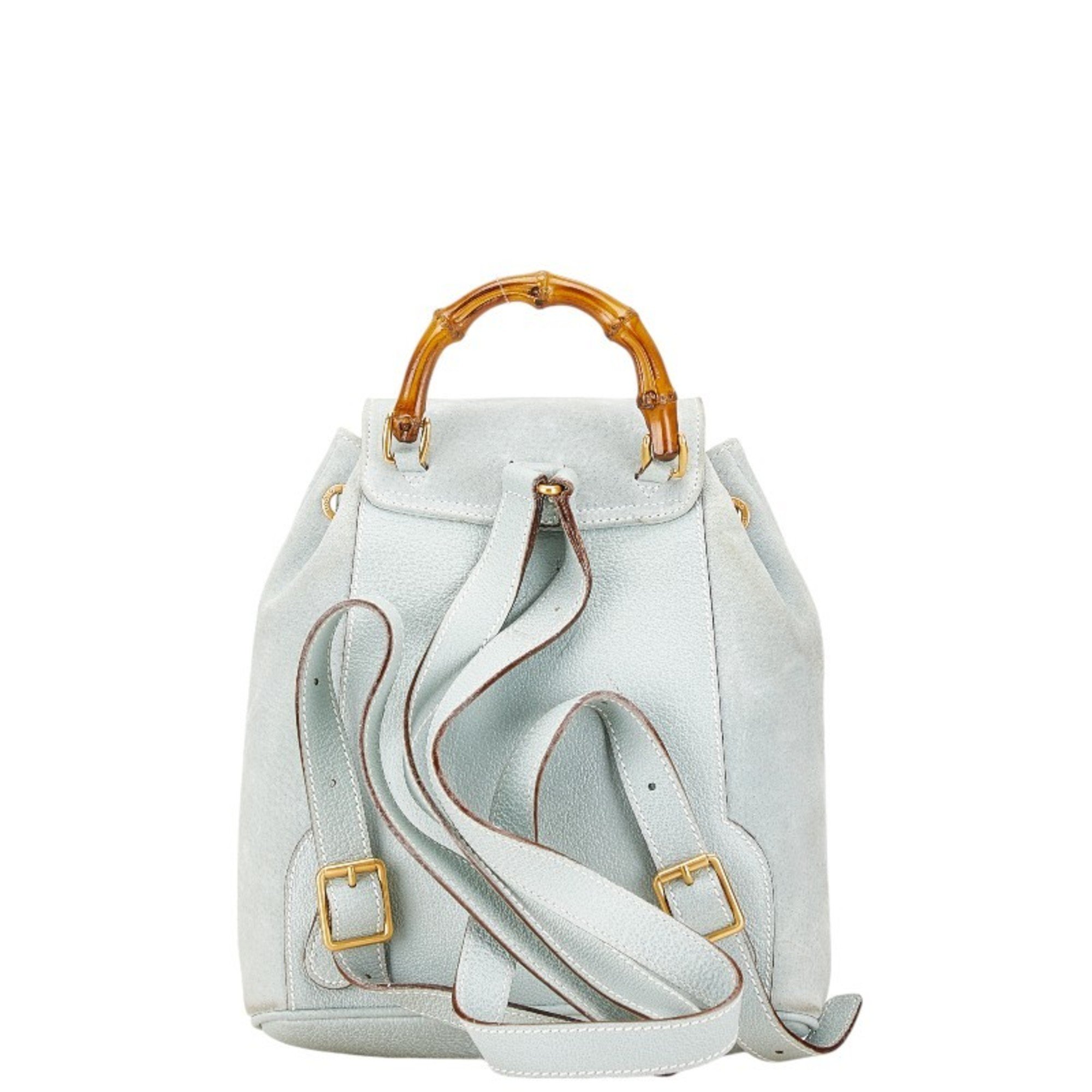 Gucci Bamboo Backpack 003 2058 0030 Light Blue Suede Leather Women's GUCCI