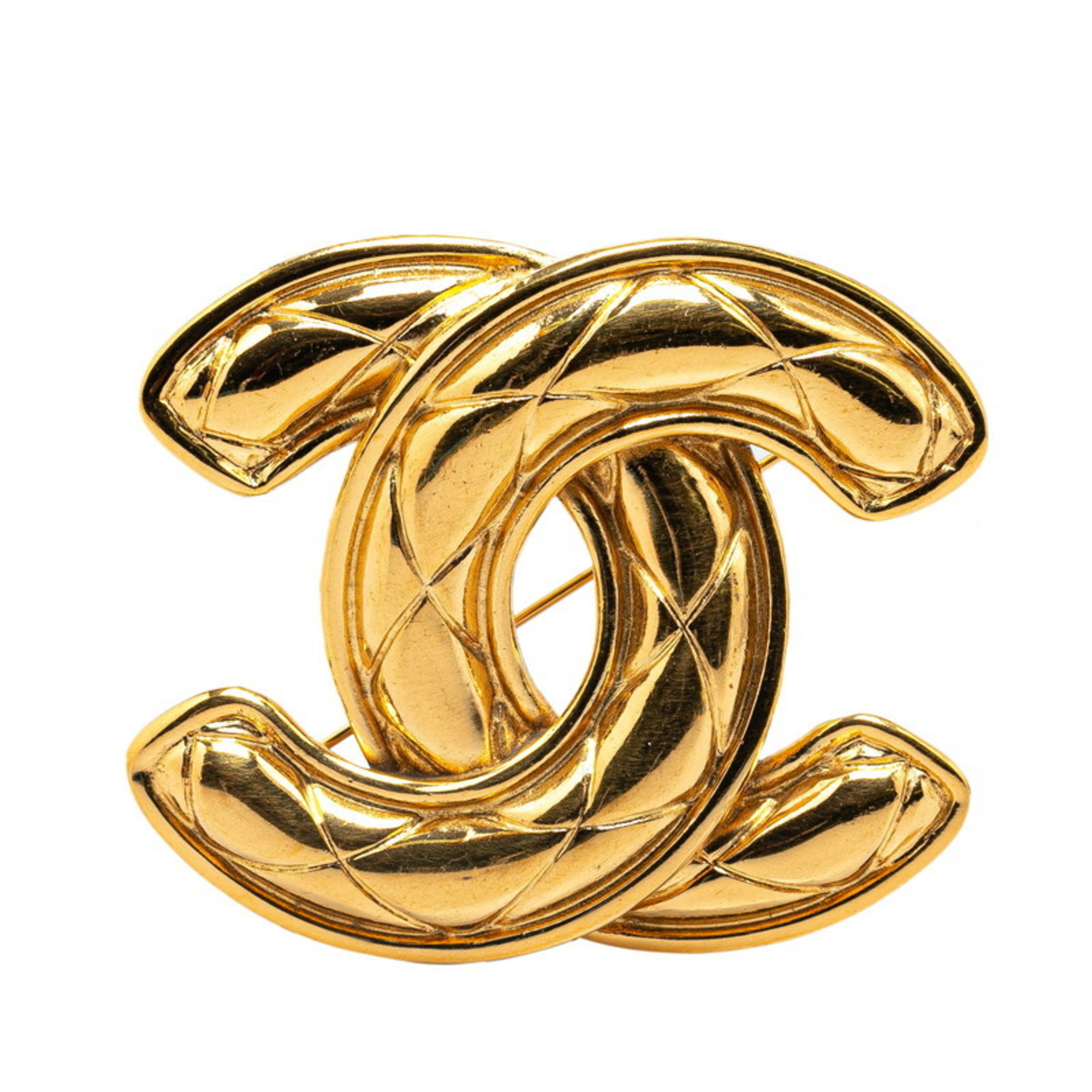 Chanel Coco Mark Matelasse Brooch Gold Plated Women's CHANEL