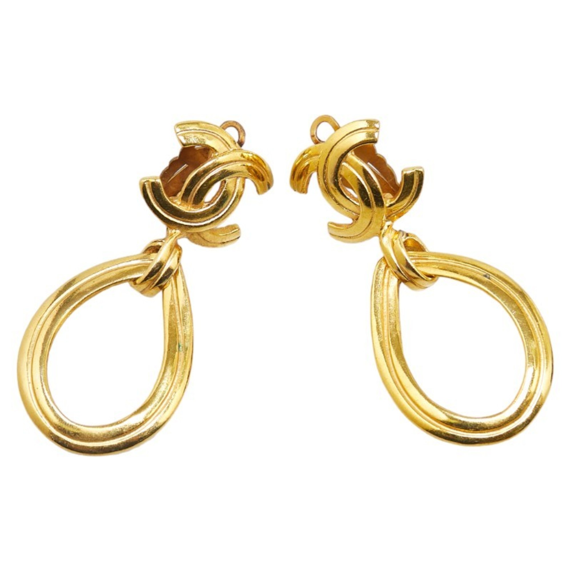 Chanel Coco Mark Swing Droplet Motif Earrings Gold Plated Women's CHANEL