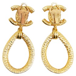 Chanel Coco Mark Swing Droplet Motif Earrings Gold Plated Women's CHANEL