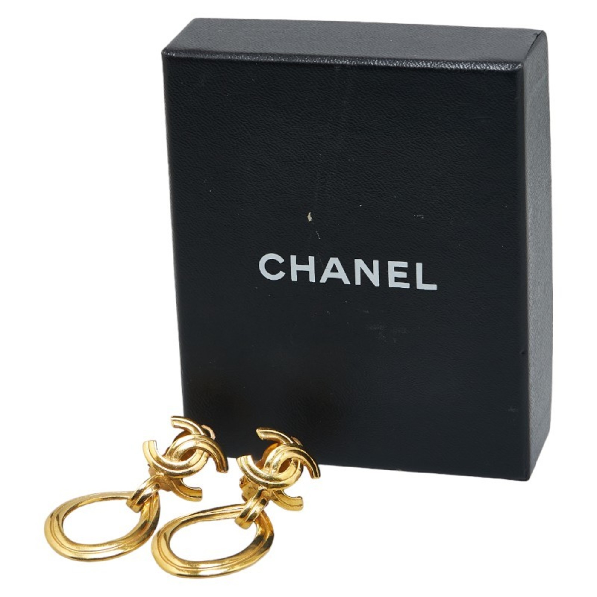 Chanel Coco Mark Swing Droplet Motif Earrings Gold Plated Women's CHANEL