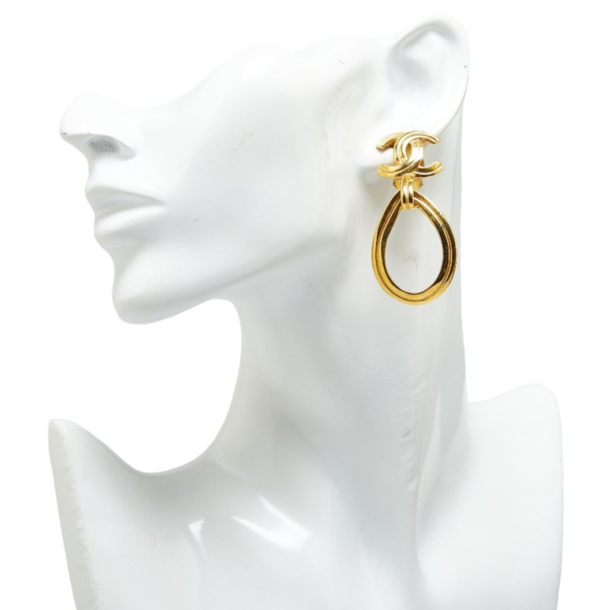 Chanel Coco Mark Swing Droplet Motif Earrings Gold Plated Women's CHANEL