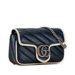 Gucci GG Marmont Chain Shoulder Bag 574969 Navy White Leather Women's GUCCI