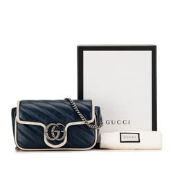 Gucci GG Marmont Chain Shoulder Bag 574969 Navy White Leather Women's GUCCI