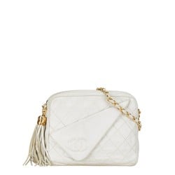 Chanel Matelasse Coco Mark Tassel Chain Shoulder Bag White Lambskin Women's CHANEL