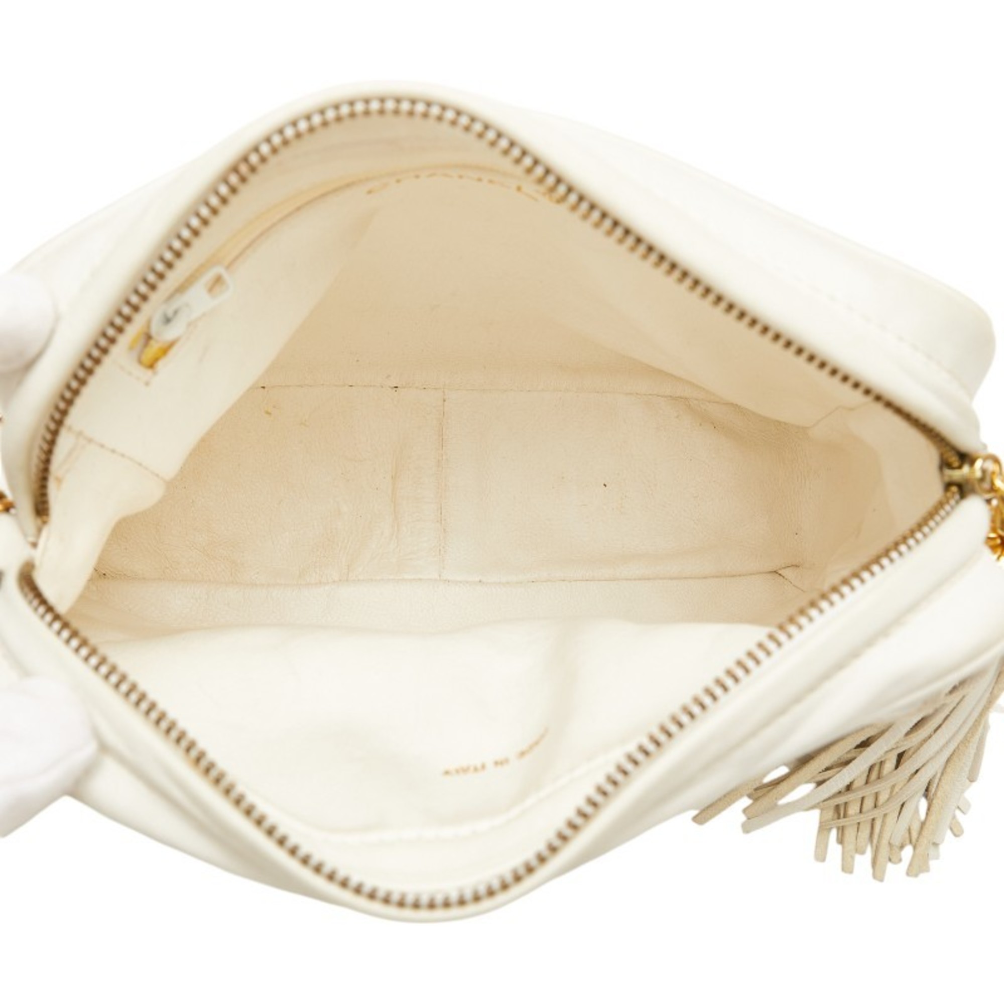 Chanel Matelasse Coco Mark Tassel Chain Shoulder Bag White Lambskin Women's CHANEL