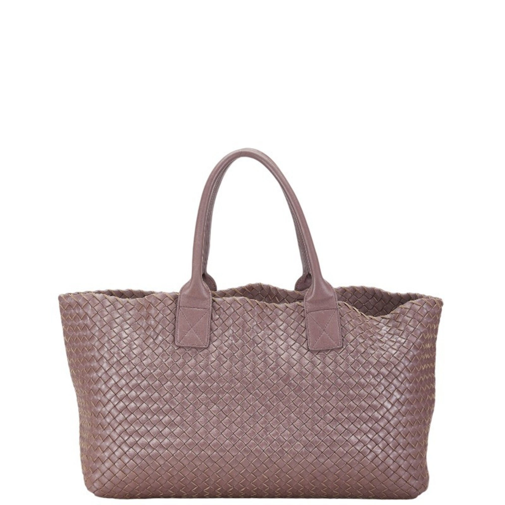 Bottega Veneta Intrecciato Cabas MM Handbag Tote Bag Purple Leather Women's BOTTEGAVENETA